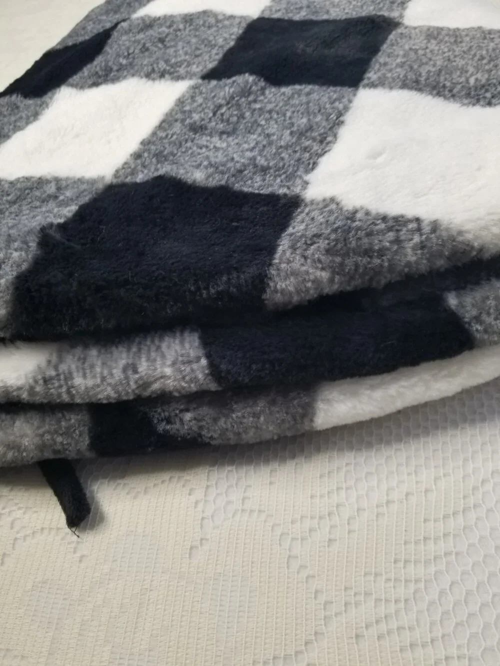 Storehouse Faux Fur Christmas Tree Skirt 56 in. Black White Check Soft Holiday